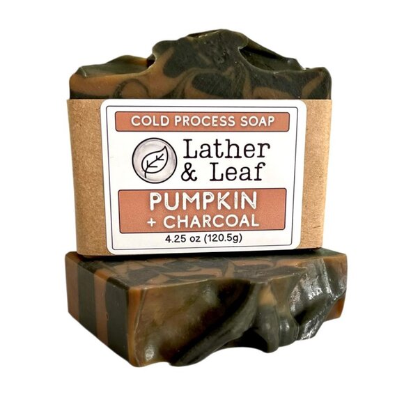 Pumpkin + Charcoal Cold Process Soap Natural Handcrafted Artisan Soap Bar - Picture 2 of 4